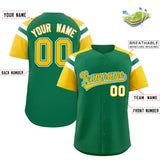 Custom Kelly Green Gold Contrast Raglan Sleeves Authentic Baseball Jersey