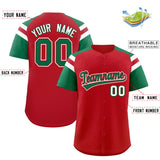 Custom Red Kelly Green Contrast Raglan Sleeves Authentic Baseball Jersey