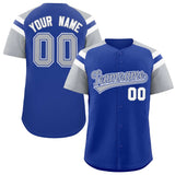 Custom Royal Silver Contrast Raglan Sleeves Authentic Baseball Jersey
