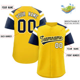 Custom Gold Navy Contrast Raglan Sleeves Authentic Baseball Jersey