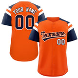 Custom Orange Navy Contrast Raglan Sleeves Authentic Baseball Jersey