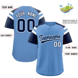 Custom Light Blue Navy Contrast Raglan Sleeves Authentic Baseball Jersey