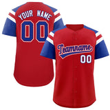 Custom Red Royal Contrast Raglan Sleeves Authentic Baseball Jersey
