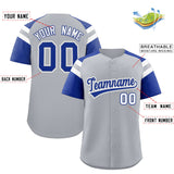Custom Silver Royal Contrast Raglan Sleeves Authentic Baseball Jersey