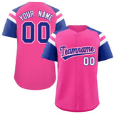 Custom Pink Royal Contrast Raglan Sleeves Authentic Baseball Jersey