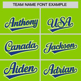 Custom Neon Green Royal Contrast Raglan Sleeves Authentic Baseball Jersey