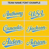 Custom Gold Powder Blue Contrast Raglan Sleeves Authentic Baseball Jersey