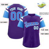 Custom Purple Powder Blue Contrast Raglan Sleeves Authentic Baseball Jersey