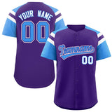 Custom Purple Powder Blue Contrast Raglan Sleeves Authentic Baseball Jersey