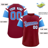 Custom Crimson Powder Blue Contrast Raglan Sleeves Authentic Baseball Jersey