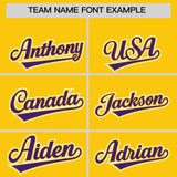 Custom Gold Purple Contrast Raglan Sleeves Authentic Baseball Jersey