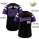 Custom Black Purple Contrast Raglan Sleeves Authentic Baseball Jersey