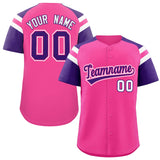 Custom Pink Purple Contrast Raglan Sleeves Authentic Baseball Jersey