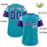 Custom Aqua Purple Contrast Raglan Sleeves Authentic Baseball Jersey