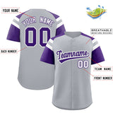 Custom Silver Purple Contrast Raglan Sleeves Authentic Baseball Jersey