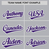 Custom Silver Purple Contrast Raglan Sleeves Authentic Baseball Jersey