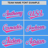 Custom Powder Blue Pink Contrast Raglan Sleeves Authentic Baseball Jersey