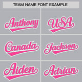 Custom Silver Pink Contrast Raglan Sleeves Authentic Baseball Jersey