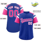 Custom Royal Pink Contrast Raglan Sleeves Authentic Baseball Jersey
