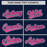 Custom Navy Pink Contrast Raglan Sleeves Authentic Baseball Jersey