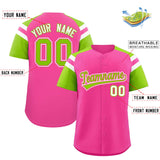 Custom Pink Neon Green Contrast Raglan Sleeves Authentic Baseball Jersey