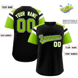 Custom Black Neon Green Contrast Raglan Sleeves Authentic Baseball Jersey