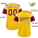 Custom Gold Crimson Contrast Raglan Sleeves Authentic Baseball Jersey