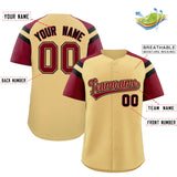 Custom Khaki Crimson Contrast Raglan Sleeves Authentic Baseball Jersey