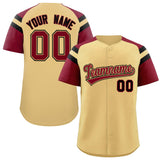 Custom Khaki Crimson Contrast Raglan Sleeves Authentic Baseball Jersey