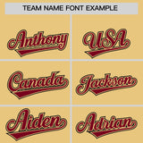 Custom Khaki Crimson Contrast Raglan Sleeves Authentic Baseball Jersey