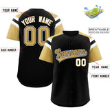 Custom Black Old Gold Contrast Raglan Sleeves Authentic Baseball Jersey