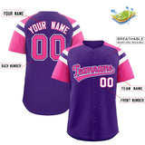 Custom Purple Pink Contrast Raglan Sleeves Authentic Baseball Jersey