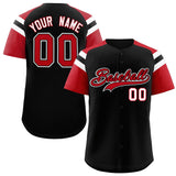 Custom Black Red Contrast Raglan Sleeves Authentic Baseball Jersey