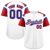 Custom White Red Contrast Raglan Sleeves Authentic Baseball Jersey