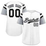 Custom White Silver Contrast Raglan Sleeves Authentic Baseball Jersey