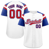 Custom White Royal Contrast Raglan Sleeves Authentic Baseball Jersey