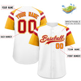 Custom White Yellow Contrast Raglan Sleeves Authentic Baseball Jersey