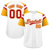Custom White Yellow Contrast Raglan Sleeves Authentic Baseball Jersey