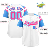 Custom White Powder Blue Contrast Raglan Sleeves Authentic Baseball Jersey