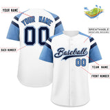 Custom White Light Blue Contrast Raglan Sleeves Authentic Baseball Jersey