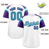 Custom White Purple Contrast Raglan Sleeves Authentic Baseball Jersey