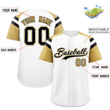 Custom White Old Gold Contrast Raglan Sleeves Authentic Baseball Jersey