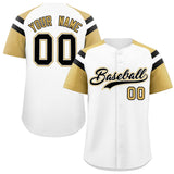 Custom White Old Gold Contrast Raglan Sleeves Authentic Baseball Jersey