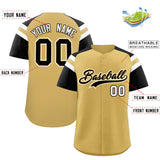 Custom Old Gold Black Contrast Raglan Sleeves Authentic Baseball Jersey