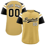 Custom Old Gold Black Contrast Raglan Sleeves Authentic Baseball Jersey