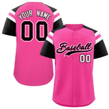 Custom Pink Black Contrast Raglan Sleeves Authentic Baseball Jersey