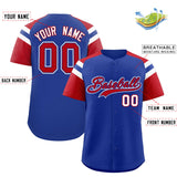 Custom Royal Red Contrast Raglan Sleeves Authentic Baseball Jersey