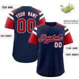 Custom Navy Red Contrast Raglan Sleeves Authentic Baseball Jersey