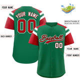 Custom Kelly Green Red Contrast Raglan Sleeves Authentic Baseball Jersey