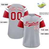 Custom Silver Red Contrast Raglan Sleeves Authentic Baseball Jersey